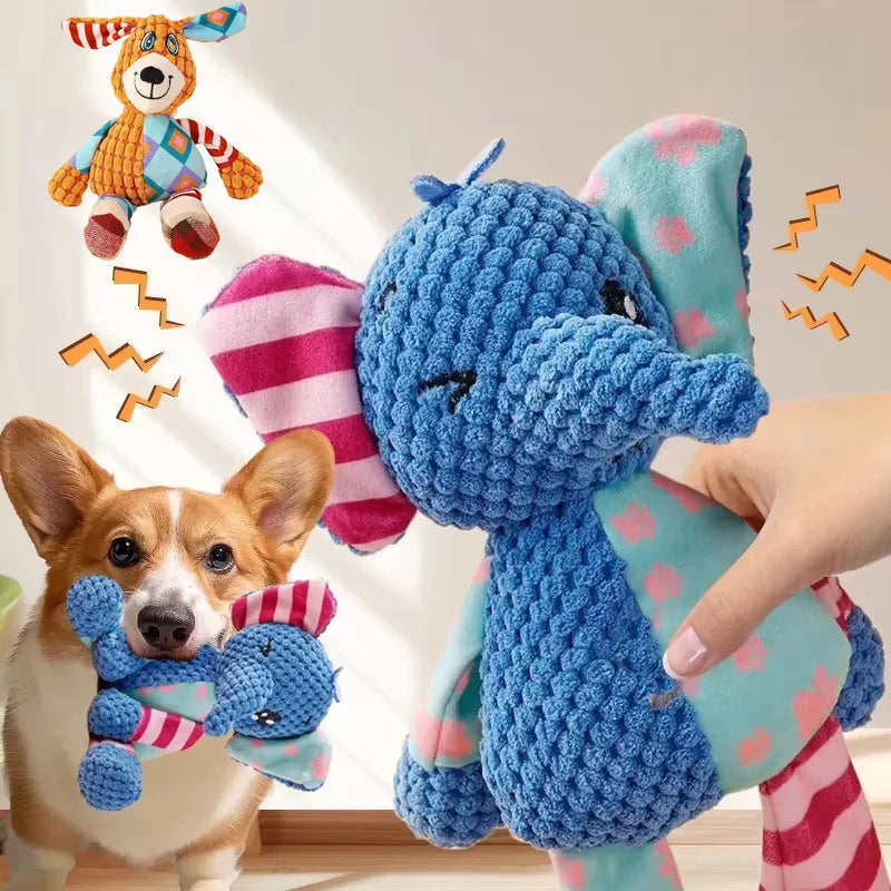 Squeaky plush dog toy