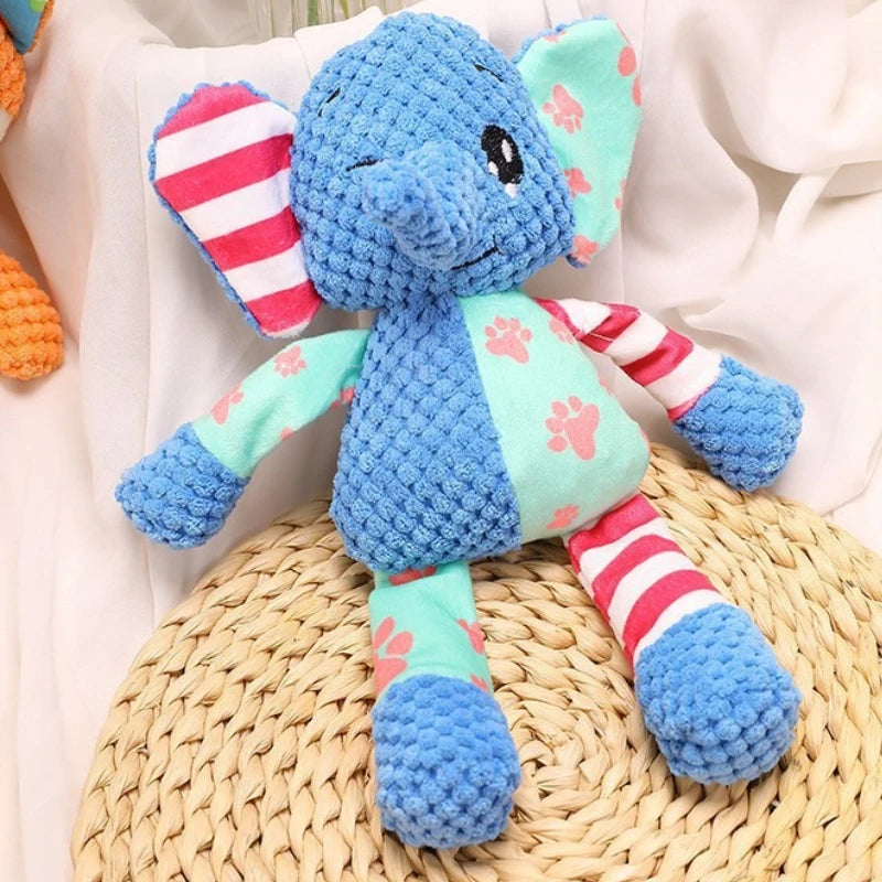 Squeaky plush dog toy