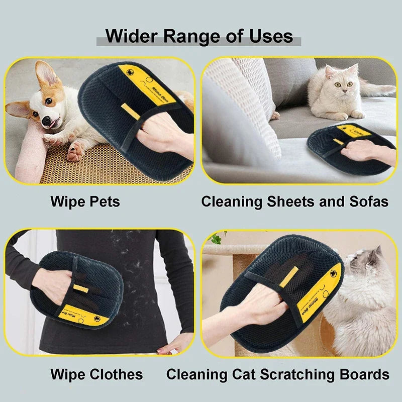 Pet hair removal glove uses