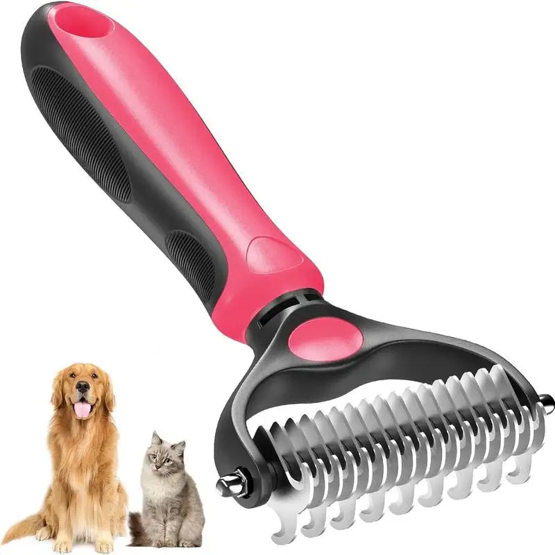 2-in-1 Stainless Pet Deshedding Brush — Knot Cutter & Comb