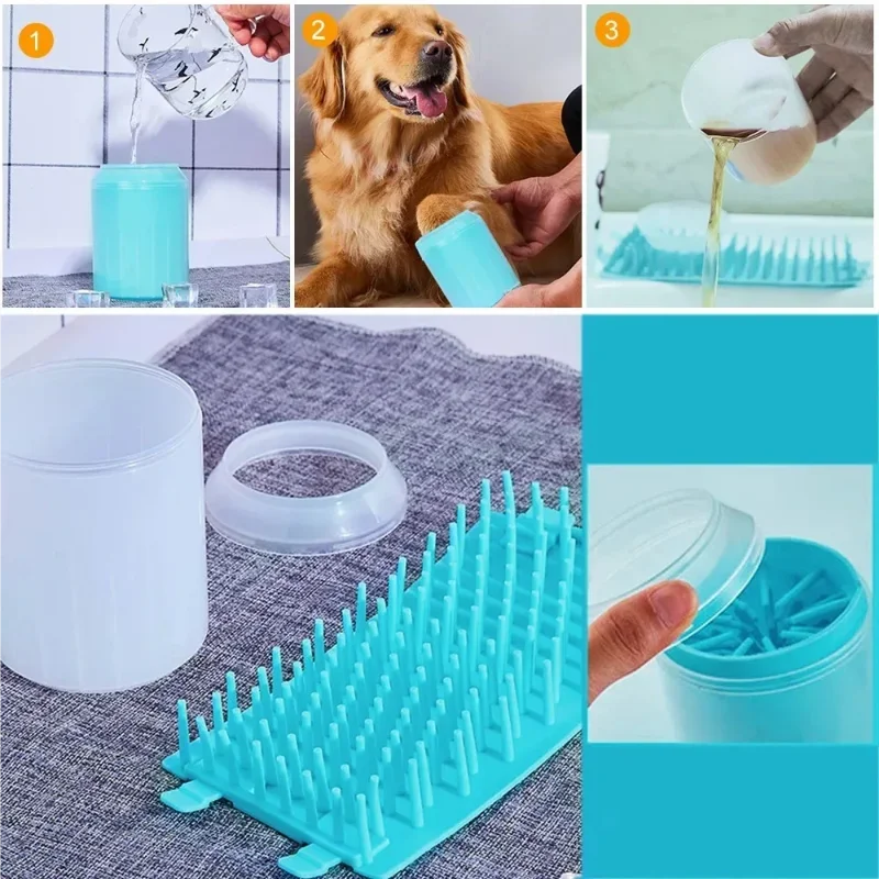 Dog paw cleaner cup silicone bristles