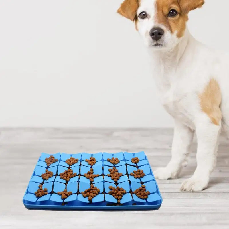Red lick mat with dog