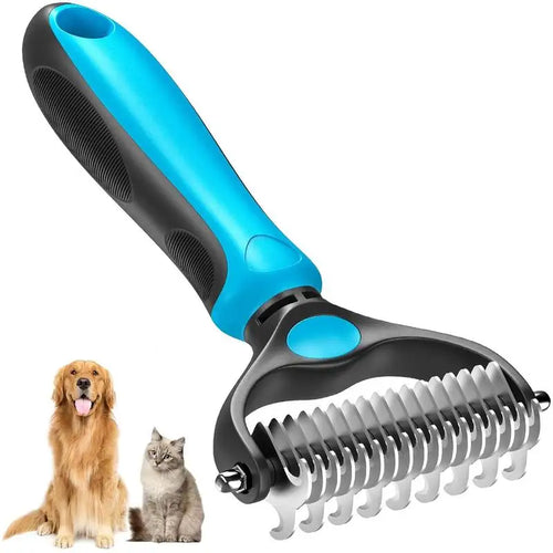 2-in-1 Stainless Pet Deshedding Brush — Knot Cutter & Comb